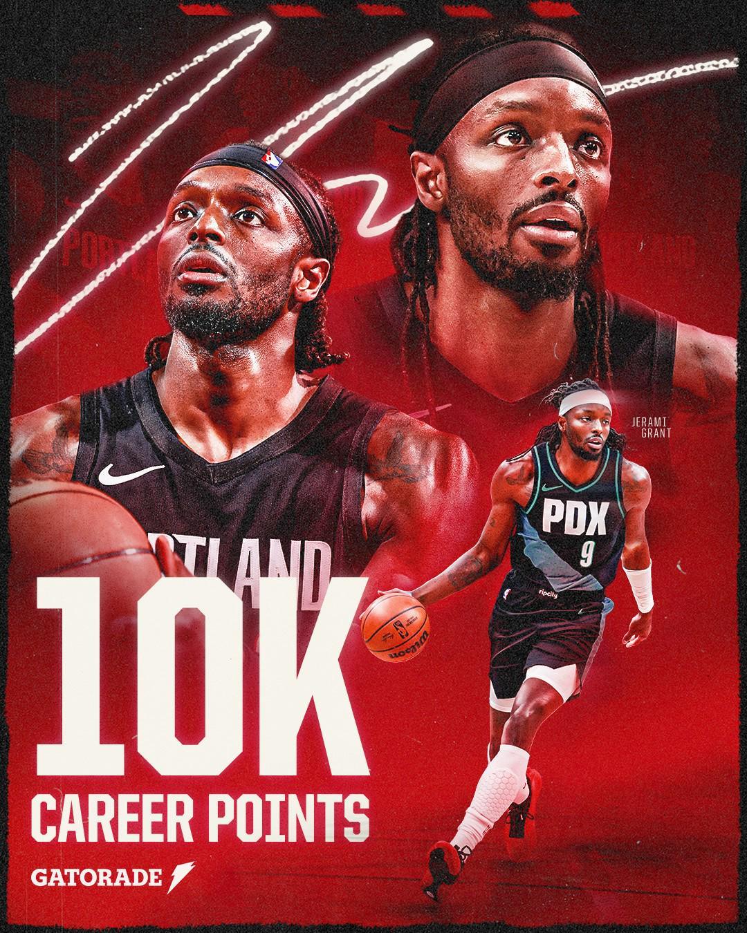 开云-里程碑!格兰特解锁生涯10000分里程碑,开拓者队史第47位